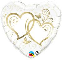Qualatex 18 Inch Heart Foil Balloon - Entwined Hearts - Gold