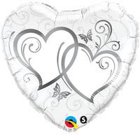 Qualatex 18 Inch Heart Foil Balloon - Entwined Hearts - Silver