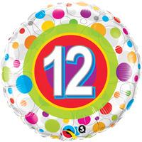 qualatex 18 inch round foil balloon age 12 colourful dots