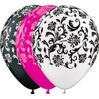 Qualatex 11 Inch Wild Berry Black & White Latex Balloon - Damask Print