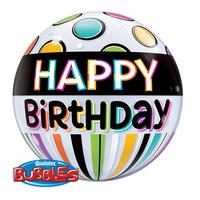 Qualatex 22 Inch Single Bubble Balloon - Birthday Black Band & Dots