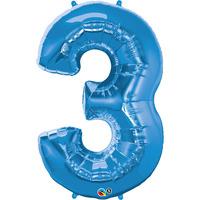 Qualatex 34 Inch Number Balloon - Three Sapphire Blue