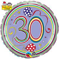 Qualatex 18 Inch Round Re Foil Balloon - 30 Polka Dots & Stripes