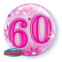 qualatex 22 inch single bubble balloon 60th pink starburst sparkle