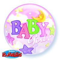 Qualatex 22 Inch Single Bubble Balloon - Baby Girl Moon & Stars