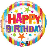 Qualatex 18 Inch Round Foil Balloon - Birthday Stripes & Stars