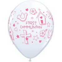 Qualatex 11 Inch White Latex Balloon - First Communion Symbols Girl