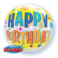 Qualatex 22 Inch Single Bubble Balloon - Birthday Fun & Yellow Band