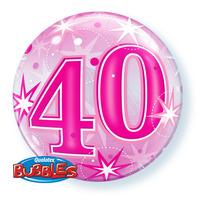 Qualatex 22 Inch Single Bubble Balloon - 40th Pink Starburst Sparkle