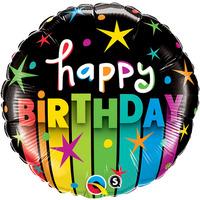 Qualatex 18 Inch Round Foil Balloon - Birthday Colourful Stripes