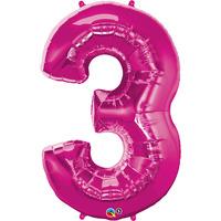 Qualatex 34 Inch Number Balloon - Three Magenta