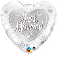 Qualatex 18 Inch Foil Balloon - Just Married Heart Silver