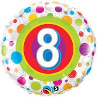 qualatex 18 inch round foil balloon age 8 colourful dots