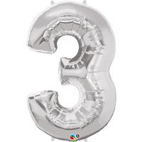 qualatex 34 inch number balloon three silver