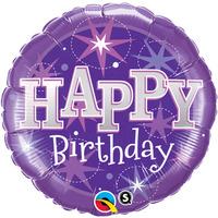 Qualatex 18 Inch Round Foil Balloon - Birthday Purple Sparkle