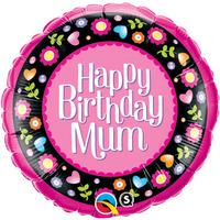 Qualatex 18 Inch Round Foil Balloon - Birthday Mum Pink & Floral