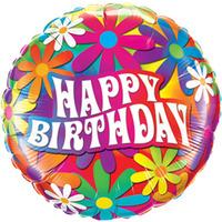 Qualatex 18 Inch Round Foil Balloon - Birthday Psychedelic Daisies
