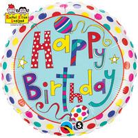 Qualatex 18 Inch Round Foil Balloon - Birthday Polka Dots & Stripe