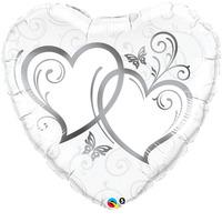 Qualatex 36 Inch Shaped Foil Balloon - Entwined Hearts - Silver
