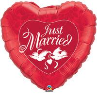 qualatex 36 inch heart foil balloon just married red white
