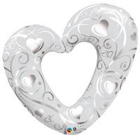 Qualatex 42 Inch Shaped Foil Balloon - Hearts & Filigree Pearl White