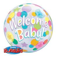 qualatex 22 inch single bubble balloon welcome baby colorful dots
