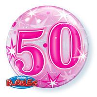 qualatex 22 inch single bubble balloon 50th pink starburst sparkle