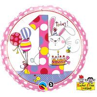 qualatex 18 inch round re foil balloon age 1 bunny polka dots