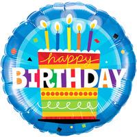 Qualatex 18 Inch Round Foil Balloon - Birthday Cake Blue