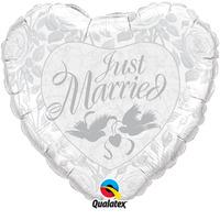 qualatex 18 inch heart foil balloon just married whitesilver