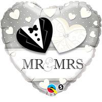 Qualatex 18 Inch Heart Foil Balloon - Mr & Mrs Wedding