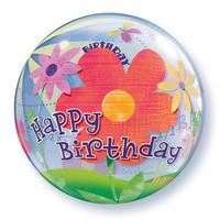 Qualatex 22 Inch Single Bubble Balloon - Birthday Funky Flowers