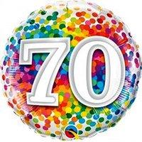 Qualatex Rainbow Confetti Age 70/70th Birthday 18 Inch Foil Balloon