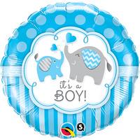 Qualatex 18 Inch Round Foil Balloon - Its A Boy Elephants