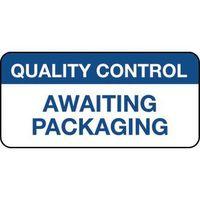 QUALITY MANGMNT LABEL - AWAITING PACKAGING MATT VINYL - 38 X 18MM - ROLL OF 1000