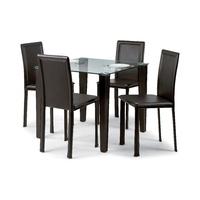 Quattro Faux Leather and Glass Dining Sets with 4 Chairs