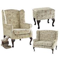 Queen Anne Style Wing Chair, Sofa and Half Price Footstool