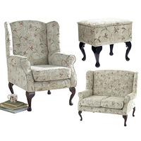 Queen Anne Style Wing Chair, Sofa and Half Price Footstool