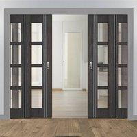 quad telescopic pocket ash grey zanzibar doors clear glass prefinished