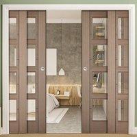 Quad Telescopic Pocket Vancouver Chocolate Grey 4L Doors - Clear Glass - Prefinished