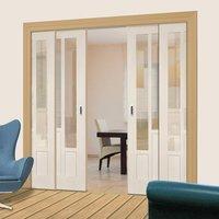 quad telescopic pocket coventry style white primed doors clear glass