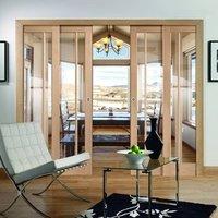 Quad Telescopic Pocket Worcester 3L Oak Veneer Door - Clear Glass