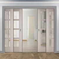 Quad Telescopic Pocket Light Grey Vancouver Doors - Clear Glass - Prefinished
