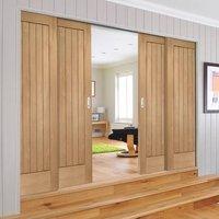 Quad Telescopic Pocket Suffolk Oak Veneer Door - Vertical Lining - Prefinished