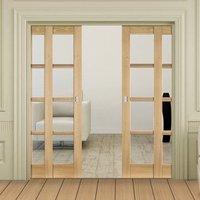 quad telescopic pocket oslo 4l oak veneer doors clear flat glass prefi ...