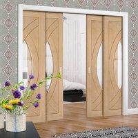 Quad Telescopic Pocket Treviso Oak Veneer Door - Clear Glass