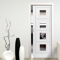 quattro white single pocket door clear glass