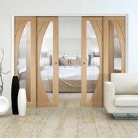 Quad Telescopic Pocket Salerno Oak Veneer Door - Clear Glass