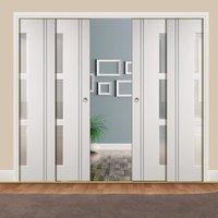 Quad Telescopic Pocket Sierra Blanco Doors - Frosted Glass - White Painted