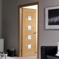 Quebec Oak Varnished Door with Frosted Safety Glass